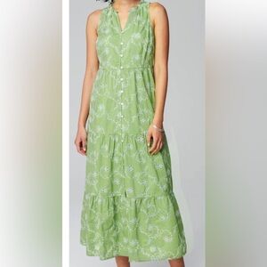 J. Jill Lime Green Floral Tiered Dress PXL